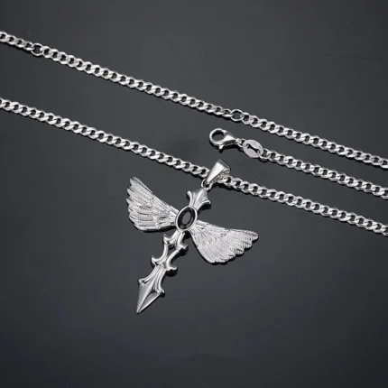 Angel Wings Necklace (Sterling Silver Obsidian)